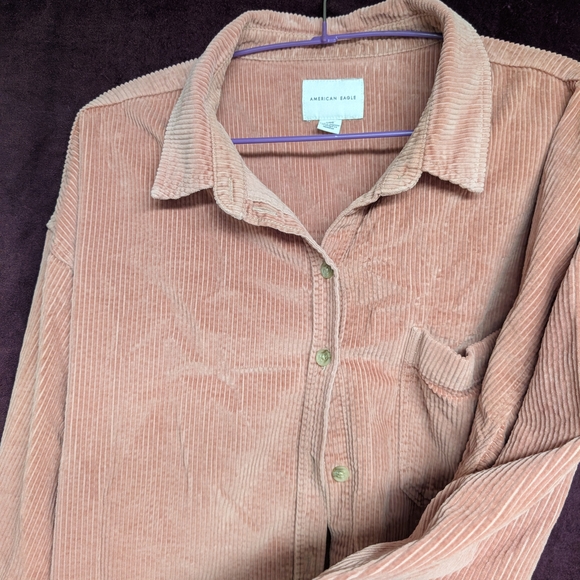 American Eagle Outfitters Pink Boxy Crop Button Down Shirt - Picture 2 of 4